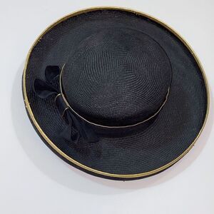 VTG, Joe Bill Miller Made In USA  Straw Elegant Black And Gold Structured Brim